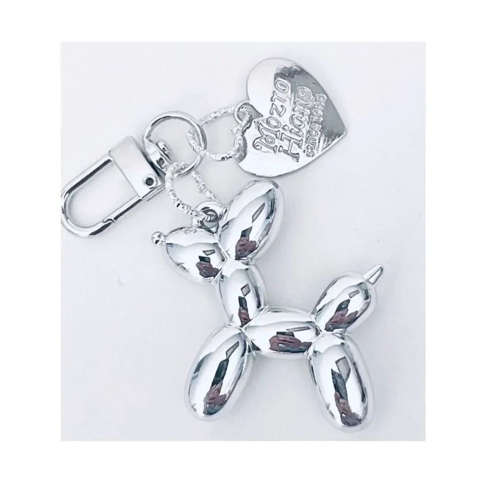 NWT Gorgeous Silver Metal Trendy Laser Balloon Art Dog Shiny Keychain Bag Charm